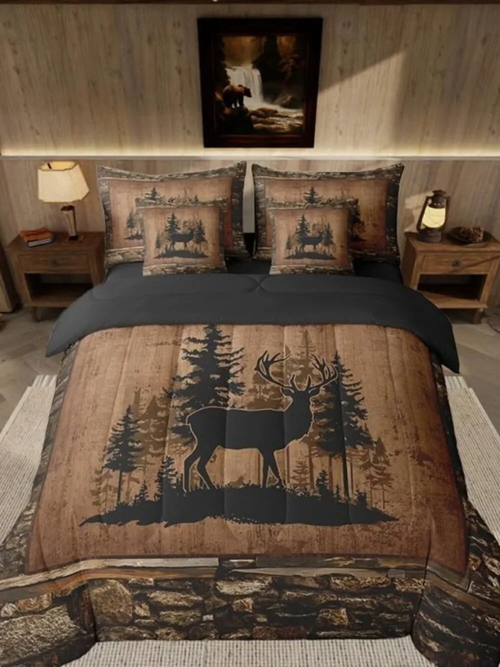 Deer Comforter Set with Sheets Queen Size 7 piece Kids Rustic Deer Hunting Beddi